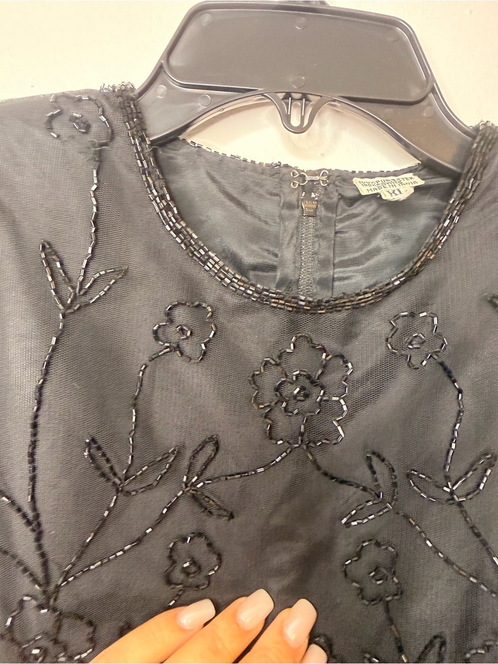 Embellished Black Floral Beaded Long-Sleeve Top - Picture 7 of 7